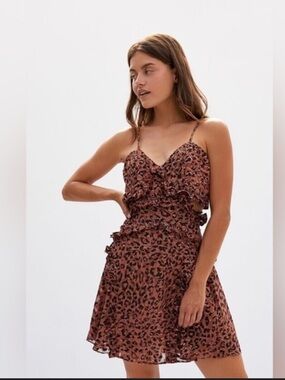Bardot Brown Leopard Frill Print Ruffle Mini Dress